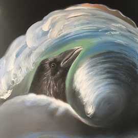 Joy Livingston: 'Wave of sorrow', 2022 Oil Painting, Abstract Figurative. Artist Description: Do not drown me nowWave of SorrowDo not drown me now.  Haiku adaptation by the artist, aEURoeIslandaEUR by Langston Hughes.  My current series highlights ravens, and poetry is an inspiration.  Influences include Romanticism and Expressionism. ...