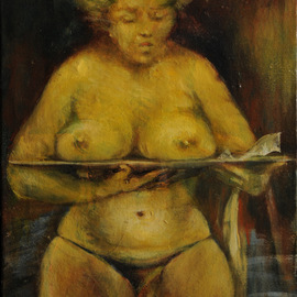 John Biro: 'the waitress', 2009 Oil Painting, People. Artist Description: oil on canvas, size  33x26 cm. ...