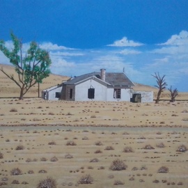 Phillip Matthews: 'kolmanskop', 2023 Acrylic Painting, Landscape. Artist Description: Old farm house in the deserted mining town Kolmanskop in Namibia. ...