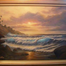 Joseph Porus: 'A Sunset to Remember', 2001 Oil Painting, Seascape. Artist Description:     Oil on canvas. Sunset to die for. Rich color filters through the breaking wave. Glazing and veiling techniques applied throughout. ...