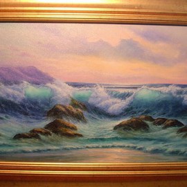 Joseph Porus: 'Distant Storm', 2003 Oil Painting, Seascape. Artist Description:    Oil on fine canvas. Huge breakers arring on shore from a distant storm. Intense wave action plays out in front of a setting sun ...