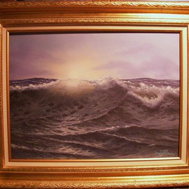 Joseph Porus: 'Eye of the Storm', 2004 Oil Painting, Seascape. Artist Description:       Oil on stretched canvas. The setting sun through this wave offers a very dramatic effect that jumps off the canvas and commands attention ...