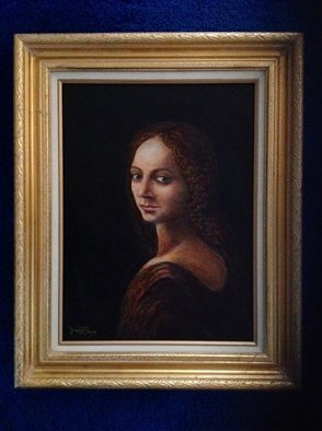 Joseph Porus: 'Leonardo DaVinci Revealed', 2012 Oil Painting, Portrait.        Leonardo Da Vinci only did a pencil sketch of thid girl. I used his sketch from one of his notebooks and completed the painting. . . . An interesting view of what might have been!                          ...