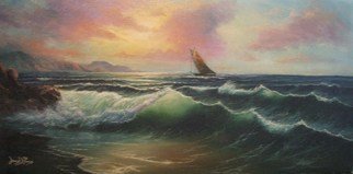 Joseph Porus: 'Looking Windward', 1996 Oil Painting, Sailing.   Oil on fine canvas. Sailboat in a stiff breeze is the centerpiece of this beautiful sunset. Mixed technigues of alla prima and multiple later coats of glazes and varnishes bring the sea to life. ...