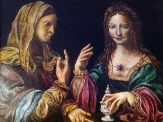 Joseph Porus: 'Mary Sees The Light', 2012 Oil Painting, Portrait.   Oil on linen. This painting from the High Reniassance depicts Mary's conversion. Notic how she is repeating the gesture of pointing toward heaven while leaving some expensive jewelry behind on the table                             ...