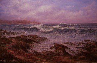 Joseph Porus: 'Rocky Shoreline', 1988 Oil Painting, Seascape.     Oil on  stretched fine canvas.              ...