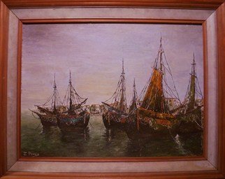 Joseph Porus: 'Sails at Port', 1988 Oil Painting, Sailing.       Oil on canvas board.       ...
