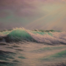 Joseph Porus: 'Sudden Clearing', 2003 Oil Painting, Seascape. Artist Description:     Oil on fine canvas. The rays of the sun have just broken through the clouds producing a unique side- lit effect of a cresting wave. Translucent tropical water sparkles and the spray off the wave glints in the fresh light ...