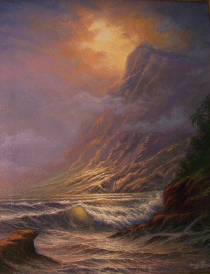 Joseph Porus: 'Time for Torchlighting', 1999 Oil Painting, Seascape.    Oil on stretched fine vas  can               ...