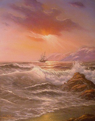 Joseph Porus: 'Turning Toward Home', 2002 Oil Painting, Sailing.       Oil on stretched fine canvas. Sailboat hard pressed by the wind under light sail. Original by E Garrin, this rendition is softer and the omposition has been altered to fit a 12x16 format      ...