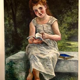 Joseph Porus: 'personal study', 2017 Oil Painting, Portrait. Artist Description: A beautiful Bourgereau interpretation of a little girl reading on a bench...
