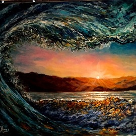 Joseph Porus: 'seaglass', 2017 Oil Painting, Seascape. Artist Description: Based on a photo taken inside a wave Multitude of transparent and opaque paint layers...
