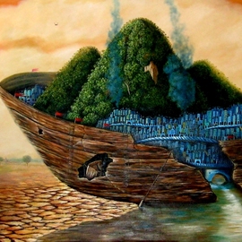 Tony Rodriguez  Juan Antonio Rodriguez Olivares: 'the guild', 2010 Oil Painting, Surrealism. Artist Description: cities, ships, sea, landscape...