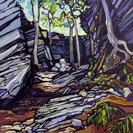 Judy Hodge: 'panama rocks', 2022 Acrylic Painting, Landscape. Artist Description: Siem- abstracted bold landscape. This is Panama Rocks, a beautiful, craggy, landscape done in a painterly and bold style...