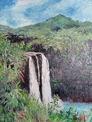 Julie Van Wyk: 'wailua falls', 2011 Oil Painting, Landscape.    wailua falls on the island of kauai    ...