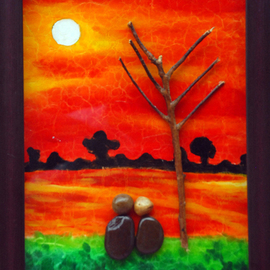 Jyothi Chinnapa Reddy: 'couple watching sunrises', 2017 Sandstone Sculpture, Abstract. Artist Description: it is made with natural pebble stones and a beautiful frame...