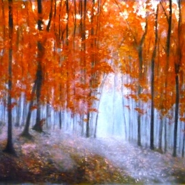 Kalli Matzora: 'forest', 2015 Oil Painting, Trees. Artist Description: forest, trees, red...