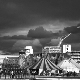 Karen Morecroft: 'Big Top', 2007 Black and White Photograph, Urban. Artist Description:  Big Top tents against the stormy skies of New Islington, Manchester. Taken during the Urban Folk festival.  ...