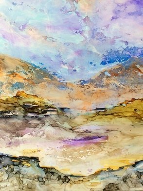 Karen Jacobs: 'pastel hills', 2018 Ink Painting, Abstract Landscape. Original ink on paper. Includes white mat, backer board and protective sleeve. Outside dimension is 11 x 14 and fits in standard frame. Numbered prints also available. ...