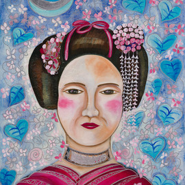 Katerina Bohac Linares: 'geisha', 2019 Oil Painting, Figurative. Artist Description: The Geisha is a traditional Japanese artist dedicated from her birth to beauty and to giving pleasure. The geishas are precise women who take care of all the details and who hide under their made- up faces the true essence of their being  strong women who under the ...