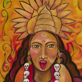Katerina Bohac Linares: 'kali', 2019 Oil Painting, Figurative. Artist Description: The goddess Kali, wife of Shiva. In Hindu culture Kali is  the one who graves the Ego.  Kali sticks her tongue out, thus burning the ego that each being possesses. Goddess of Death and Destruction, she wears the skulls of her victims on her neck.  She attracts the ...