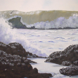 Kathleen Mcmahon: 'SeaGull in Surf', 2001 Oil Painting, Seascape. Artist Description: A seagull flies close to the wave in California.More art work available at kathleenmcmahon. com...