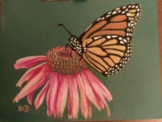 Karen Bernard: 'Monarch at Rest', 2014 Pastel, nature.   Hand drawn original pastel of monarch butterfly resting on pink flower. Pencil pastel on green pastel paper.  ...