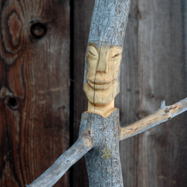Steve Kiene: 'Dancer', 2015 Wood Sculpture, Abstract Figurative. Artist Description: wood sculpture carving face branch tree barktree- spirit forest- friend...