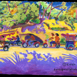 L. Kelen: 'Scooters', 2002 Oil Painting, Transportation. Artist Description: Cozumel. . . oil pastel. ....
