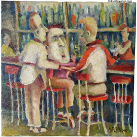 L. Kelen: 'Weary Traveler', 2015 Oil Painting, Representational. Artist Description:  bar, saloon, interior, boys, meeting, casual.  Only a cell phone photograph, it will be replaced by a high quality professional photo later.  I wanted to show what I was up to. ...