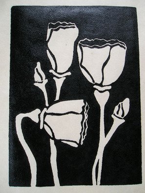 Kelly Parker: 'Poppies', 2010 Linoleum Cut, Floral.  print, printmaking, poppies, black and white, prints,  ...