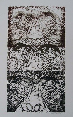 Ken Hillberry: 'Family Tree', 2001 Linoleum Cut, Wildlife.  Multiple images and subtle difference in ink tone provide an adhesive and interesting composition.  ...