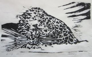 Ken Hillberry: 'Seethingheart', 2014 Woodcut, Wildlife.      an impressionistic capture of a snow leopard, another on the endangered list.         ...