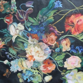 Anyck Alvarez Kerloch: 'flowers in black', 2020 Acrylic Painting, Floral. Artist Description: Acrylic work on unmounted canvas. Belongs to a series of works on imagined flowers. ...
