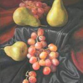 Kevin Wakefield: 'Pears over  Silk', 2013 Oil Painting, Still Life. Artist Description:   still life with pears and grapes     ...