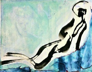 Kichung Lizee: 'reclining figure', 2020 Mixed Media, Figurative. Using Eastern calligraphy brush for spontaneous sketching of model...