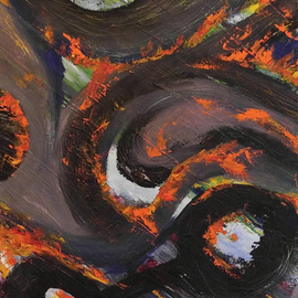 Kimmie Hamm: 'Fire in the Minds eye', 2015 Oil Painting, Conceptual. Artist Description:   My vision of an artists mind  When you look through the eyes and into the mind you see that sometimes an idea takes hold and creates a fire, flames of orange and red spark creativity they ride along with the swirling brainwaves of the thought process. Represented by ...
