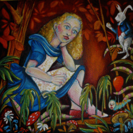 Karl James: 'alice contemplating', 2009 Oil Painting, Figurative. Artist Description:  part of the Alice in wonderland inspires series ...