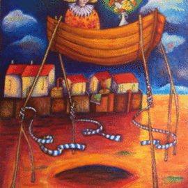 Karl James: 'she loved dreaming above the red roofs', 2009 Oil Painting, Figurative. 