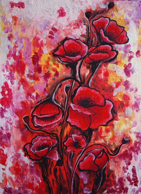 Artist Klein Ioana. 'Poppies' Artwork Image, Created in 2013, Original Painting Oil. #art #artist