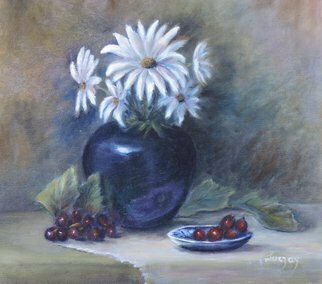 Katalin Luczay: 'wild flowers', 2017 Oil Painting, nature. Country life, Nature painting, flower painting, daises, still life of daisies, classical still life art, rural scene, farm scene painting, American realism, floral painting...