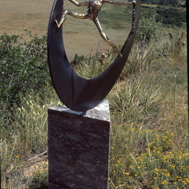 Ivan Kosta: 'Breaking The Circle', 1995 Mixed Media Sculpture, Abstract. Artist Description:  A cast bronze female figure strenuously pushing a broken circle open. . . Mounted on a triangular marble pedestal. ...