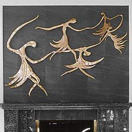 Ivan Kosta: 'Firefairies', 1997 Bronze Sculpture, Figurative. Artist Description: Apolished, cast bronze wallpiece on a dark green slate background, over a fireplace....