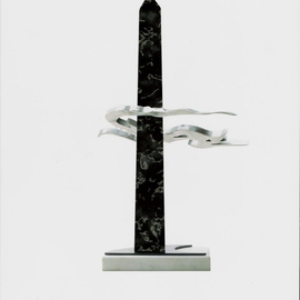 Ivan Kosta: 'Flame in the Hearts of Unsung Heroes', 2004 Mixed Media Sculpture, Abstract. Artist Description:  An image of a wind swept flame ( stainless steel) wrapped around a marble obelisk ...