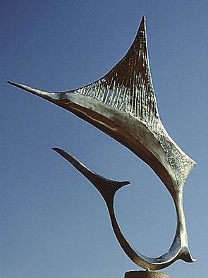 Ivan Kosta: 'Sailfish', 1995 Steel Sculpture, Marine. A cast stainless steel sailfish, leaping from the ocean on a triangular 3 feet high marble pedestal....