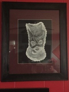 Kristin  Garrow: 'spirit of catwoman', 2016 Graphite Drawing, Comics. Original catwoman wrapped by a cat spirit take a look in those eyes and just get lost.  Matted and framed...