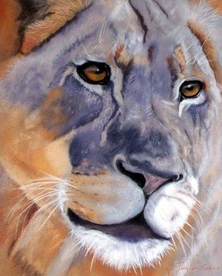 Katherine Taylorgreen: 'Out of Africa', 2006 Pastel, Wildlife.  Close cropped portrait of a regal lioness ...