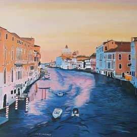 Claudia Luethi Alias Abdelghafar: 'Venice', 2015 Oil Painting, Architecture. Artist Description: Wonderful oilpainting on canvas from Venice while sunset with bent perspective and many wonderful details.  When I was the first time in venice I realised that this city has really no cars and streets That was just an amazing thought.  You have to visit this city, sometimes you ...