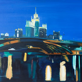 Claudia Luethi Alias Abdelghafar: 'moscow by night', 2006 Oil Painting, Architecture. Artist Description: Oilpainting on canvas from Moscow by night. Just a look from another side of Moscow. I love the lights on the river but also the little dark places and I am wondering what was happened there  My vather was an architect, I think this is why I am ...