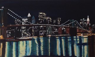 Claudia Luethi Alias Abdelghafar: 'new yorks brooklyn bridge', 2014 Oil Painting, Architecture. Oilpainting on canvas from the New Yorks Brooklin Bridge by night. While painting the lights in  the different windows of the buildings I was thinking about all the thinks that happens there in this moment, there is joy, anger, sadness, arguments, discussions, chats, love and a lot more. So look ...